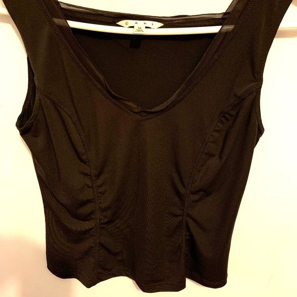 Black mid-rise tank top with fitted princess seams & sheer trim (Size M) - Picture 2 of 2